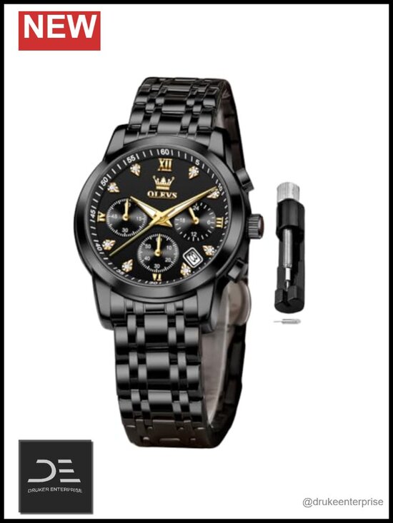 Multifunctional Two Tone Stainless Steel Quartz Watch with Diamond Accents main image 5